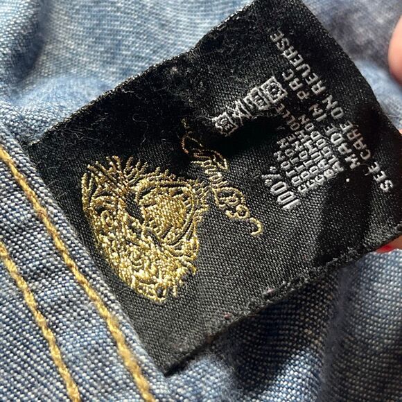 Ed Hardy Shirt Mens L Denim Western Pearl Snap Rhinestone by Christian Audigier - Picture 13 of 15